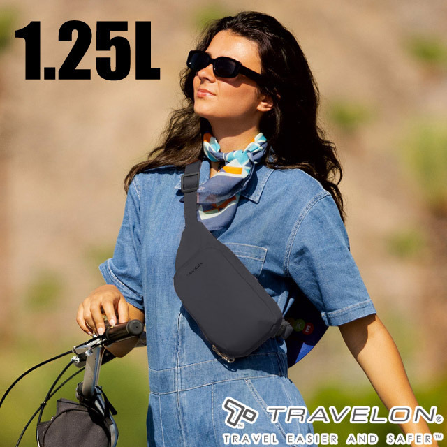 【Travelon】Roam防盜斜背包1.25L.旅遊斜背包.證件隨身包.胸包/RFID防盜隔層/TL-43674 黑✿30E010